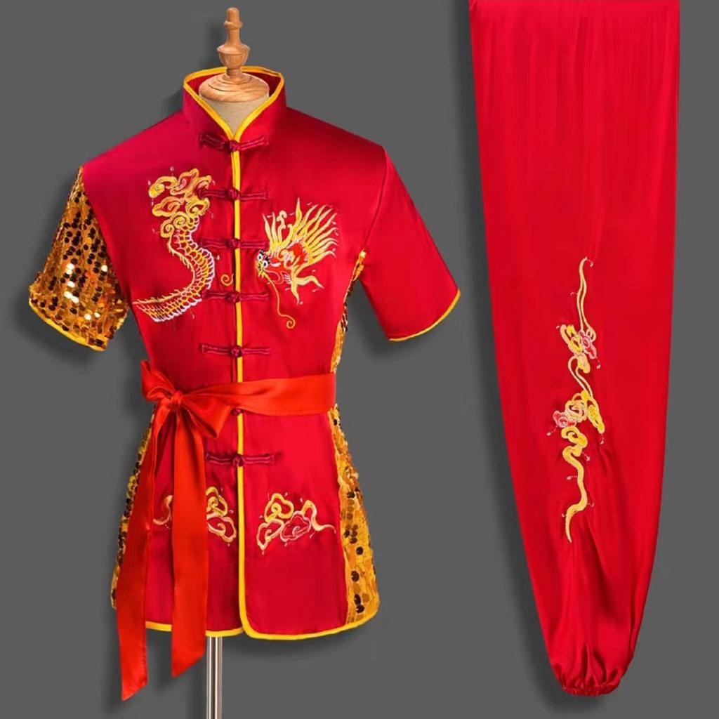 Chinese Style Men Women Embroidered Dragon Kung Fu Suit Tai Chi Wushu Uniform Outdoor Sport Jacket Pants Sets