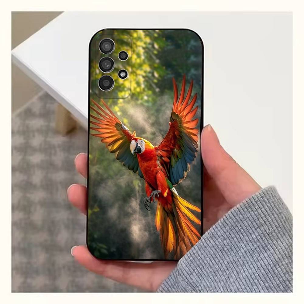 A-Animal Parrot Bird For Samsung S9,S10,S20,S10,S21,S25,S24,S23,Ultra,FE,Plus,Lite,Soft Silicone Black Case