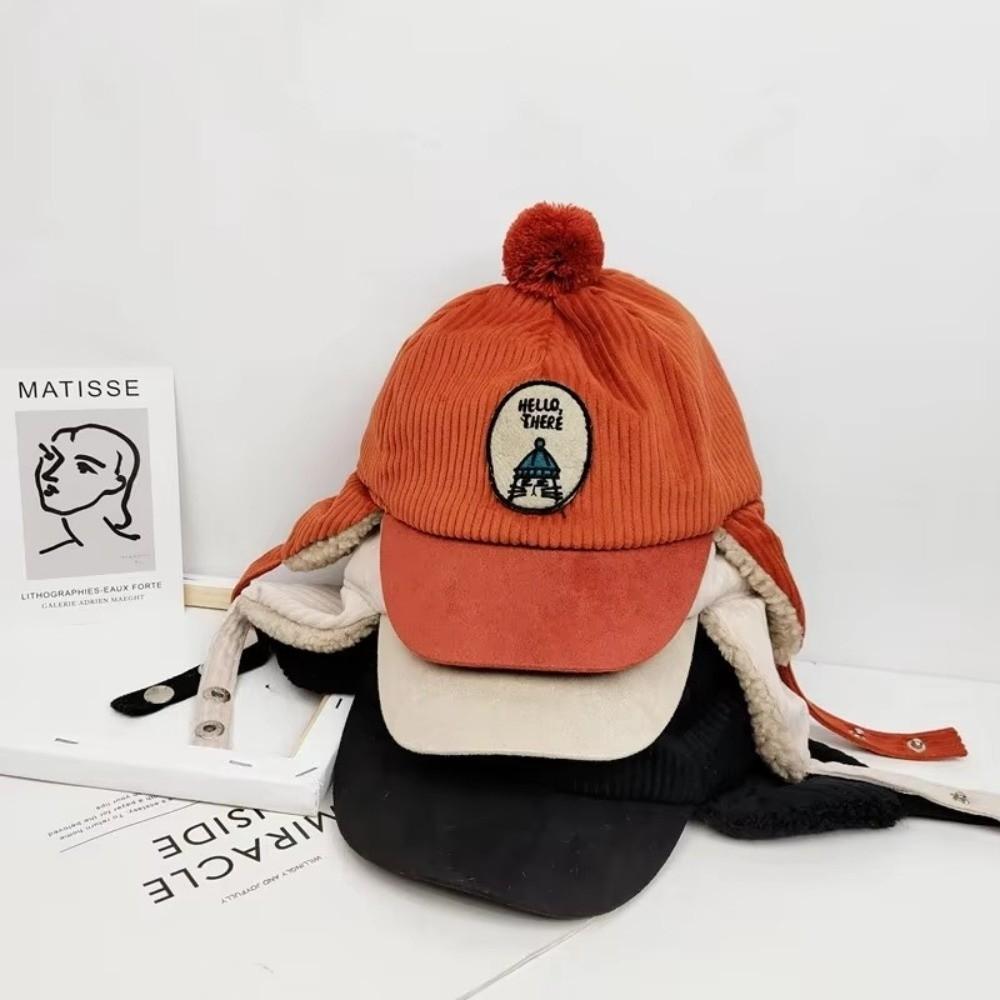 Faux Lamb Fleece Lining Children's Earflap Hat Solid Color Baby Warm Hat For Boys And Girls