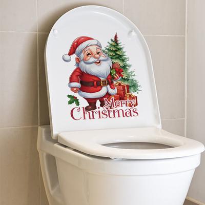 Weihnachtsmann Toilettenaufkleber Badezimmerdekoration Wandaufkleber Toilettendeckelaufkleber Selbstklebendes Papier