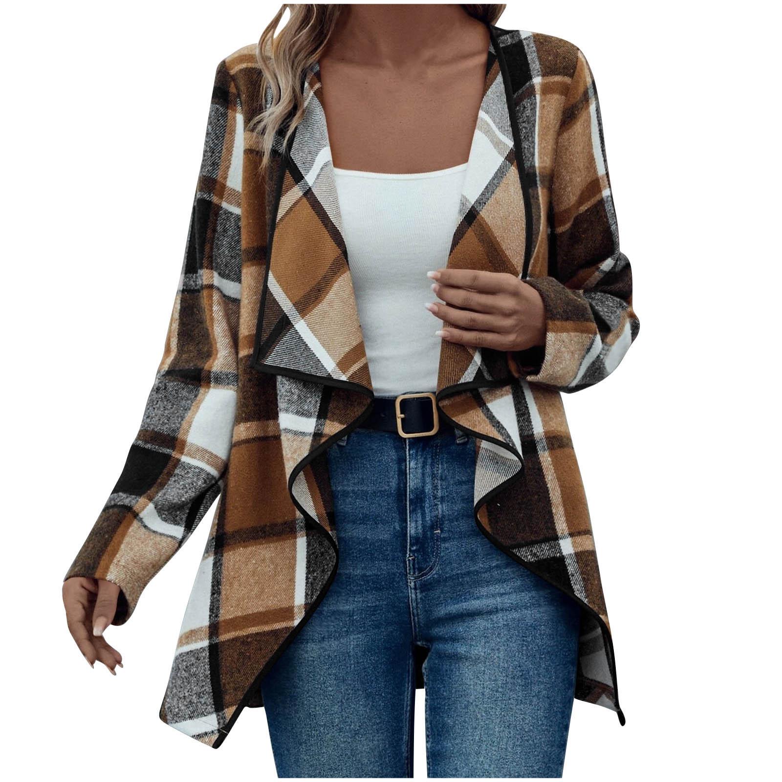 

Ladies Plaid Printed Fashionable Long Sleeved Jacket Cardigan L