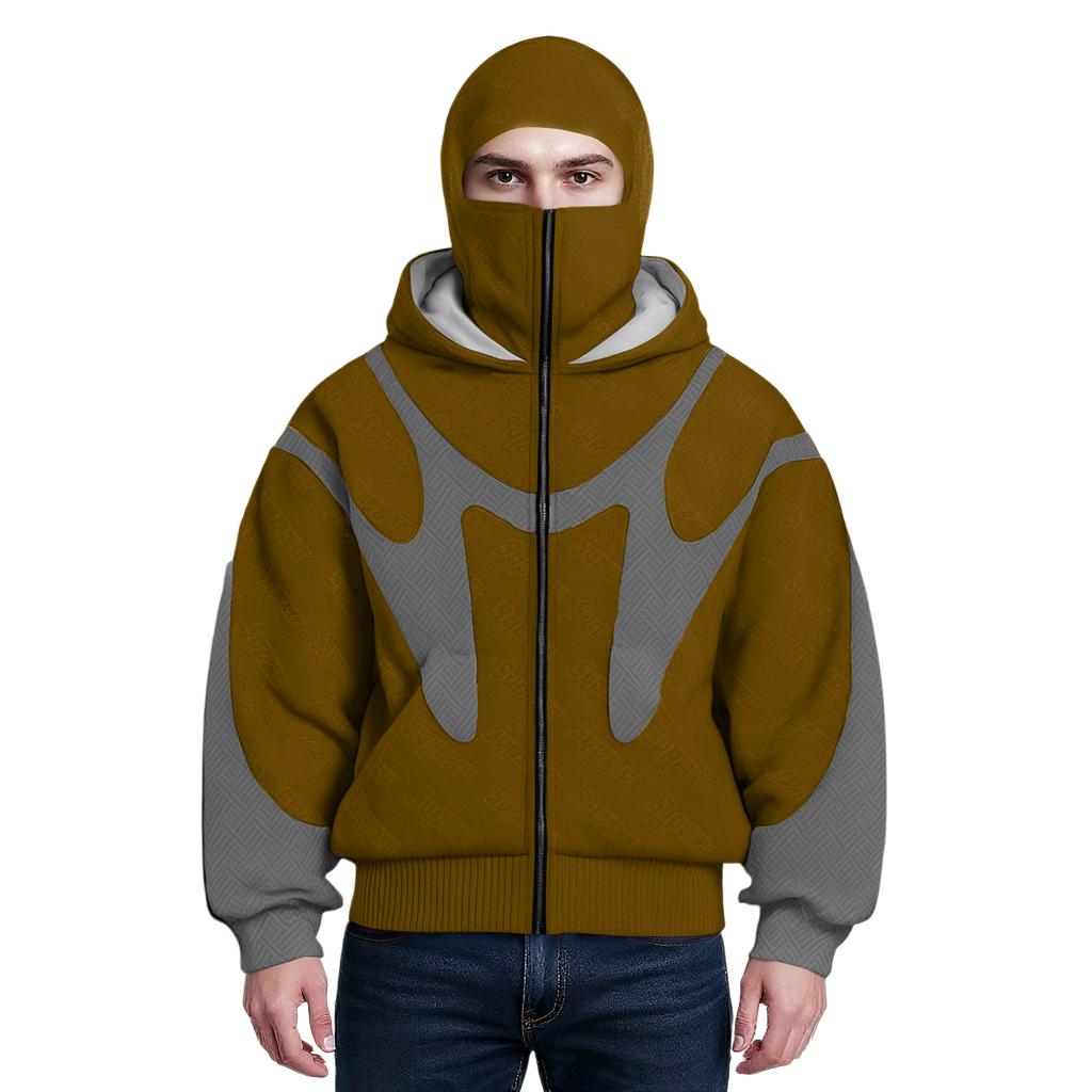 Men's Oversized Zip Up Hoodie Color Block Long Sleeve Hooded Sweatshirts Retro Jacket  Hoodie
