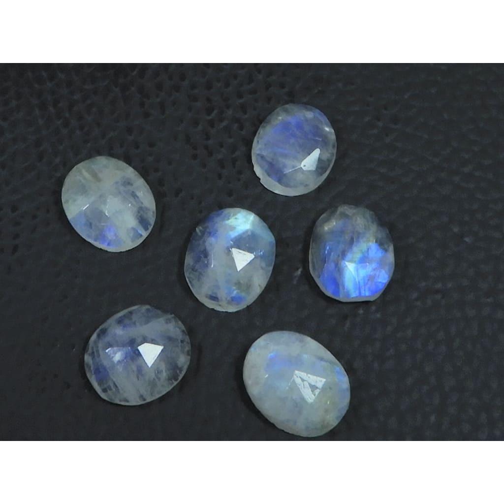 10X12MM Natural Rainbow Moonstone Checker Cut Oval Cabochon Gemstone 6PcsLot C-1767
