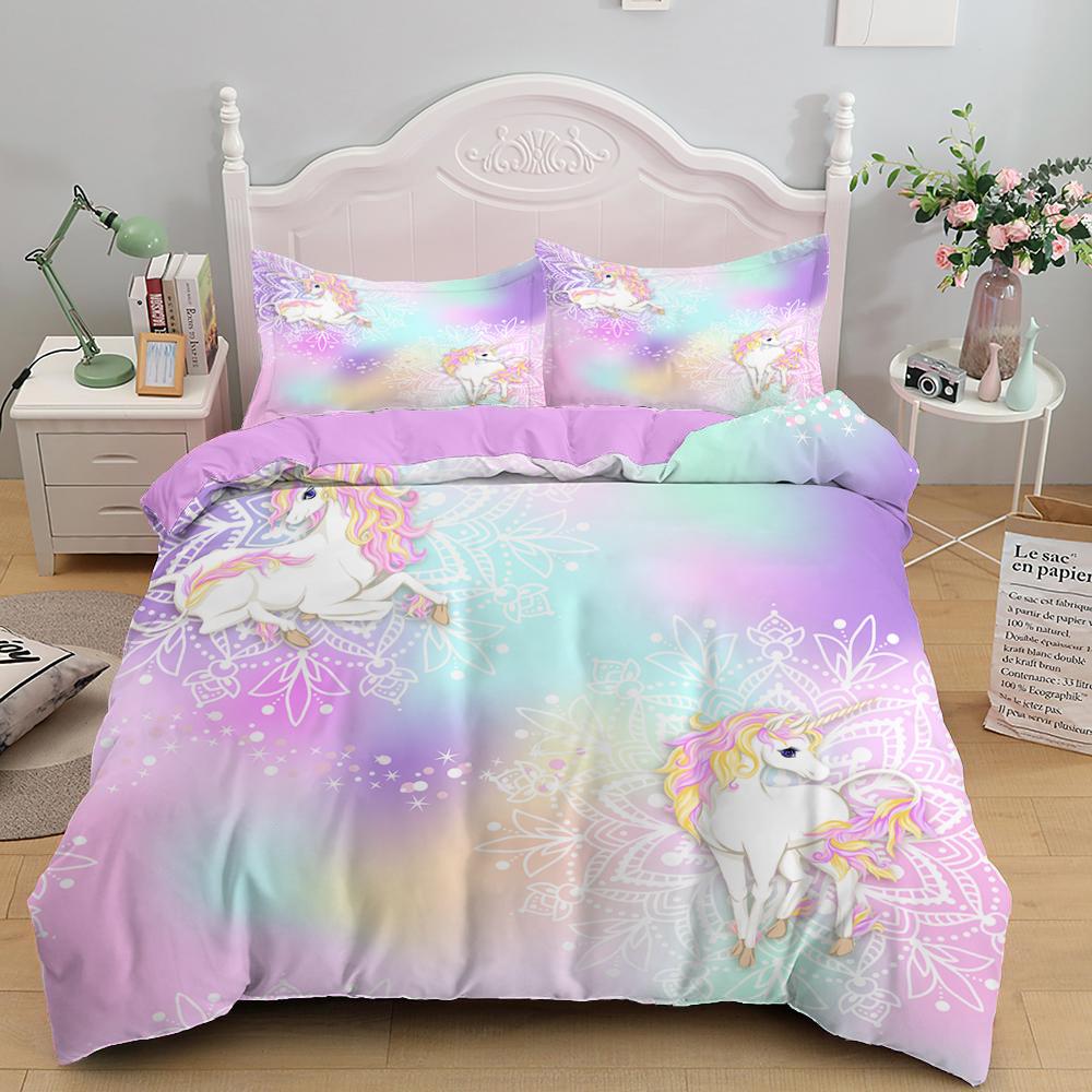 Cute Unicorn Duvet Cover Set Girly Pink Castle Bedding Set Single Twin Size For Princess Girl Dedicated Bedroom Decor Bedclothes