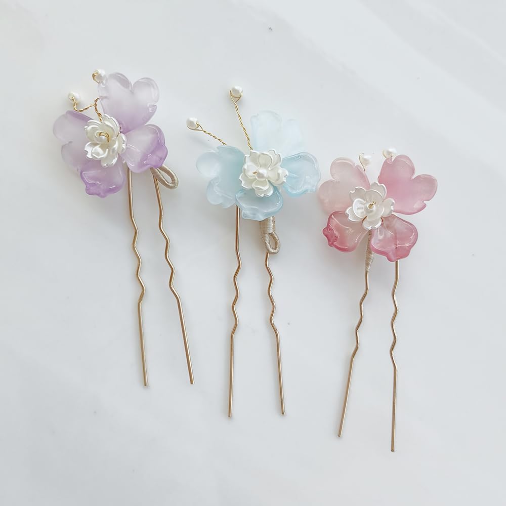 3-Piece Hair Ornament Set: Flower and Butterfly Design, Perfect for Hakama, Kimono, Yukata, and Other Traditional Japanese Clothing. Stylish U-Pin