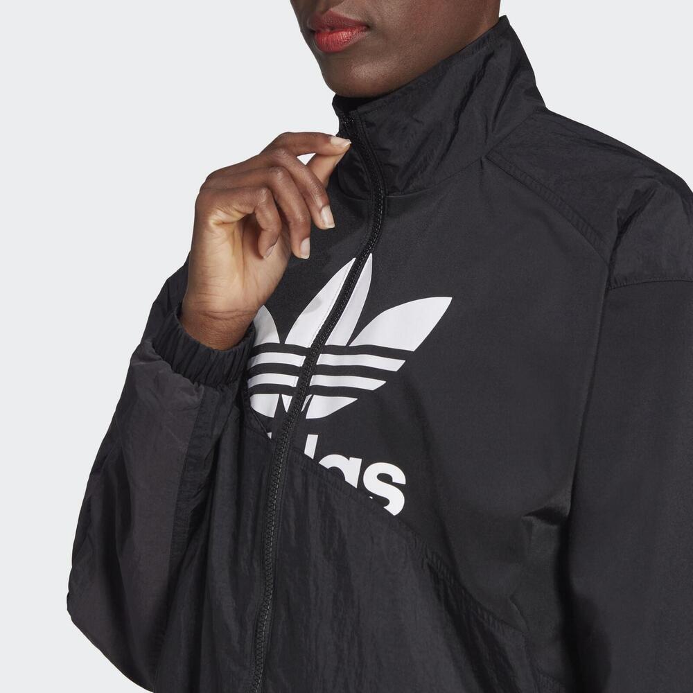 adidas Originals Arbeitskleidung Vorne Großes Logo Print Reißverschluss Sportjacke Damen Jacke Schwarz HC7056