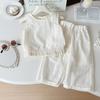 Girls' Summer Outfit New Lace Mesh Floral Vest + Pants Set Cute Girls' Outfit