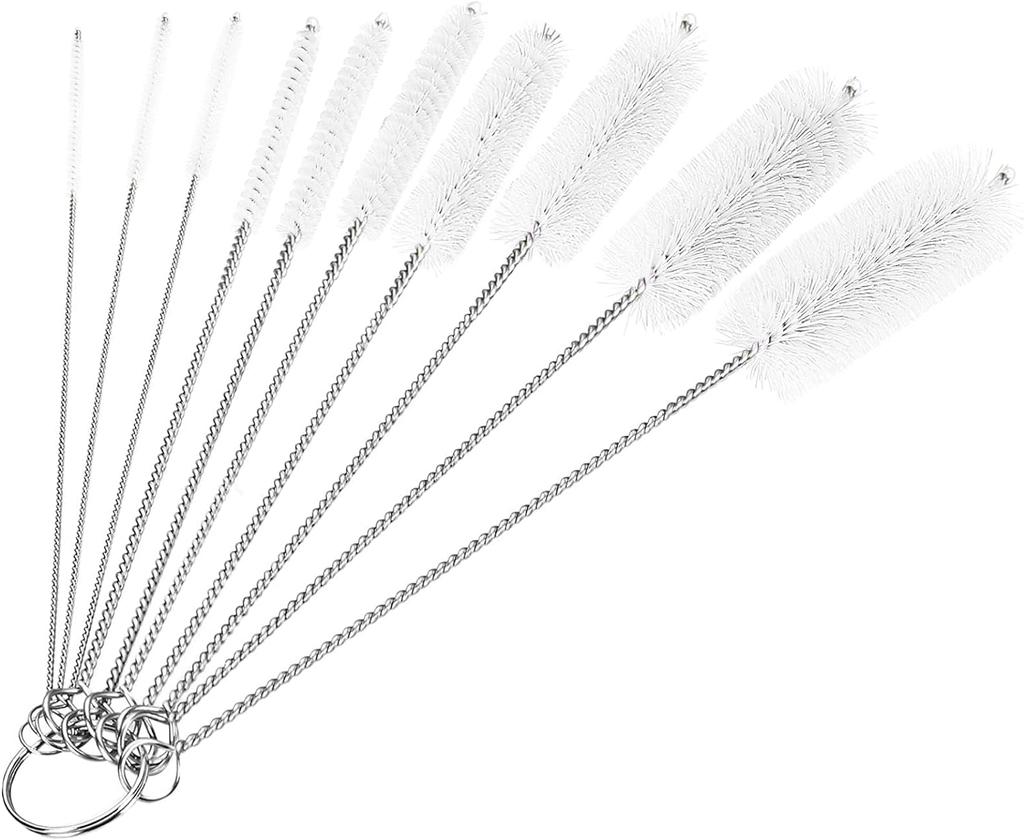 Bottle Cleaning Brushes, 8 Inch Nylon Tube Brush Set, Cleaner for Narrow Neck Bottles Cups with Hook, Set of 10pcs