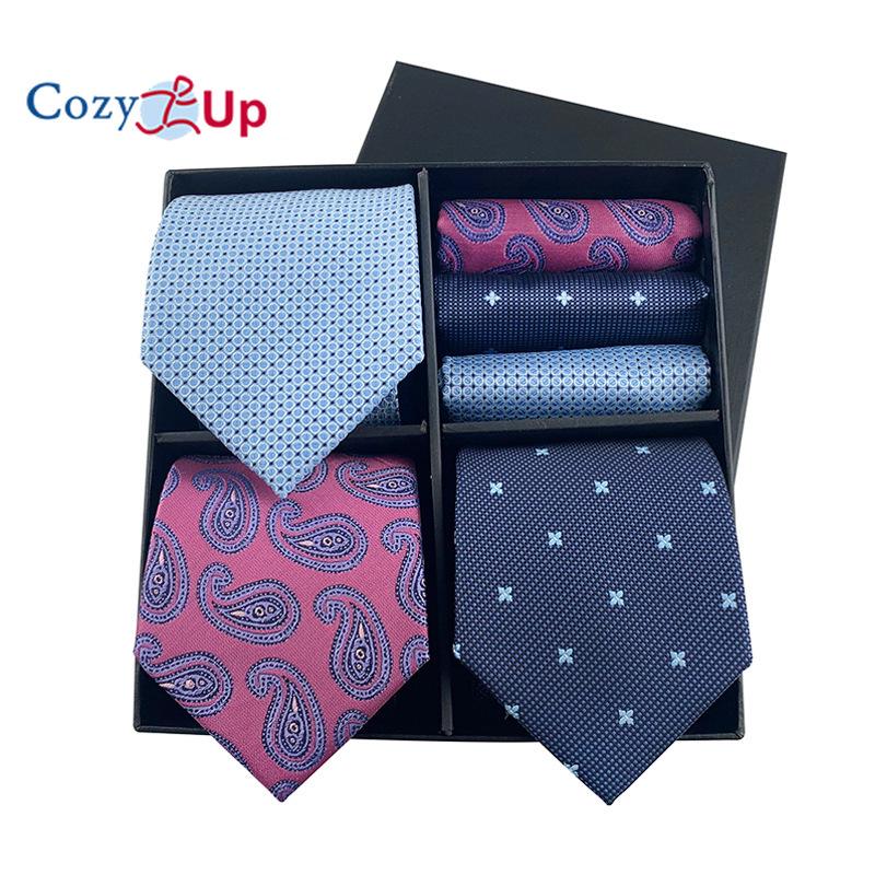 3pcs Necktie+3 Pcs Square Scarf  Men Two-piece Tie Set Wave Point A Tie Cufflinks Business Fashion Handkerchief Paisley