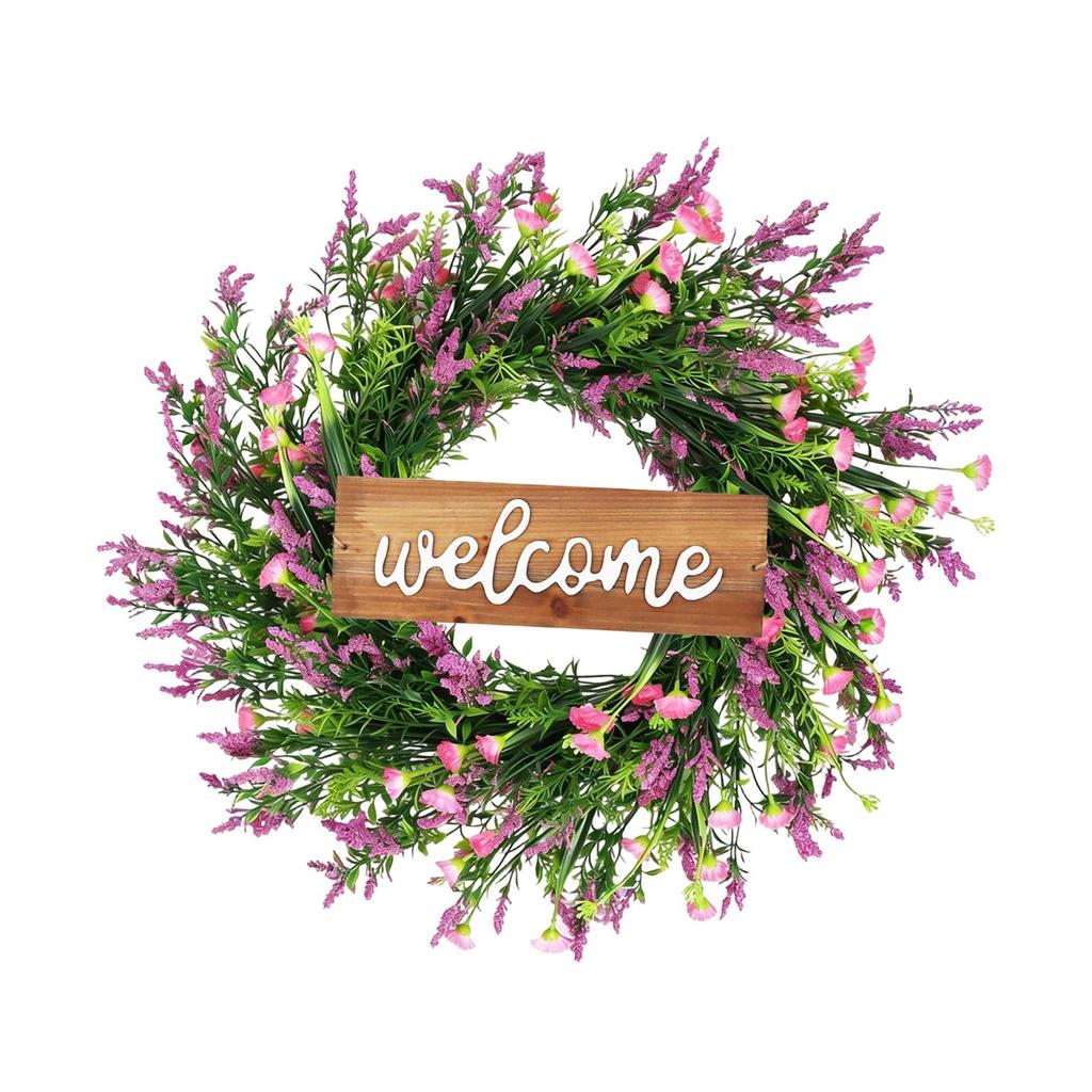 Summer Sign Lavender Wreath Green Leaves Garland Door Decorative Artificial 50cm Letter Sign Door Decor for Porch Stairs Home