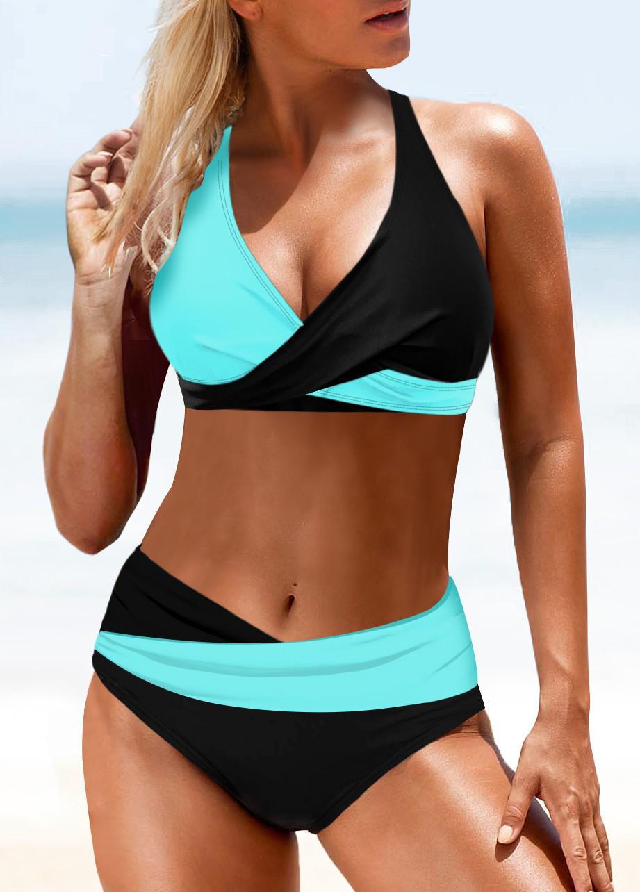 

Soft Padded Cross-Strap Color Block Bikini Swimsuit S