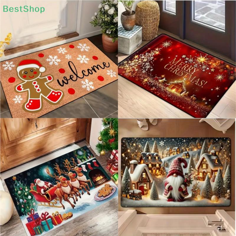 Christmas Themed Door Mat Gingerbread/Santa/gnome Print Floor Mats,Non-Slip Welcome Rugs for Home Entryway & Holiday Decor