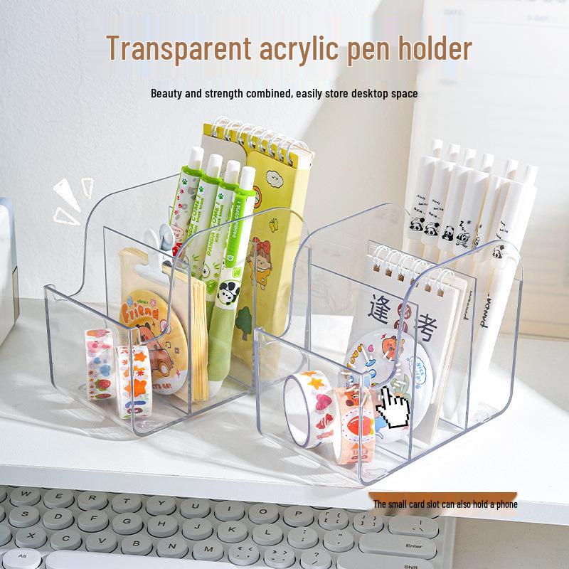 Transparenter Acryl-Stiftehalter mit mehreren Fächern - Kreativ, Große Kapazität, DIY Schreibtisch-Aufbewahrungsbox.