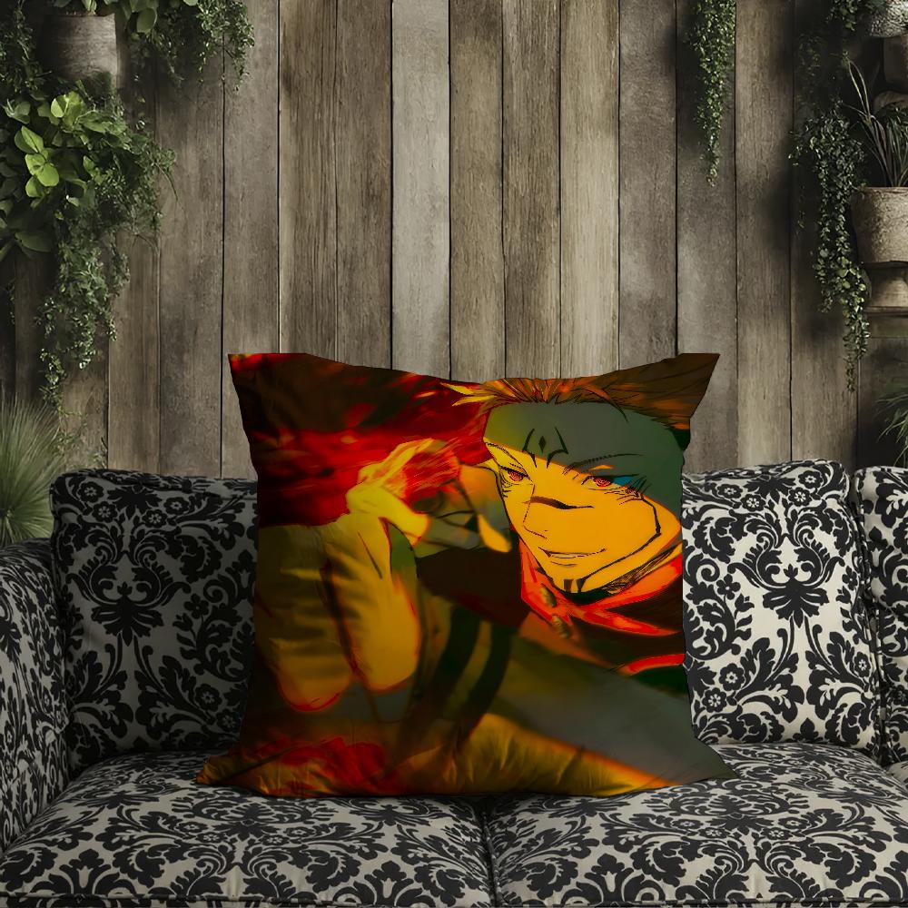 Sukuna Kissenbezug Kissen für Zimmer Schlafzimmer Sofa Wohnzimmer Rückenlehne J-Jujutsu Kaisen Auto Ryomen Quadratisches Kopfteil