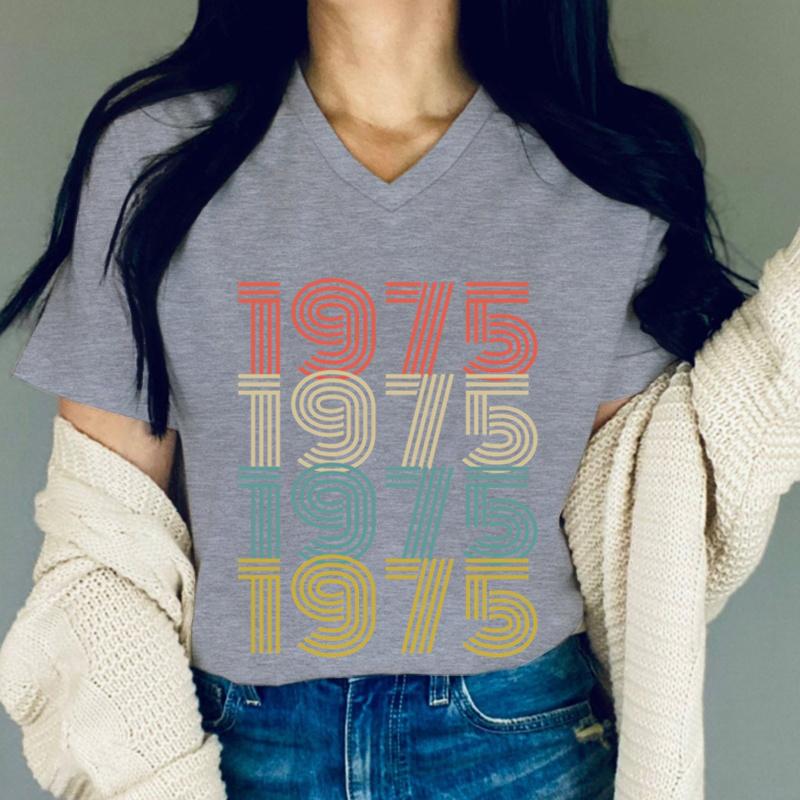 Women Tshirts Born 1975 Birthday Gift Summer Womens Tops Tees Vintage 1975 Classic Graphic Retro Tshirt Womens Clothing Sales