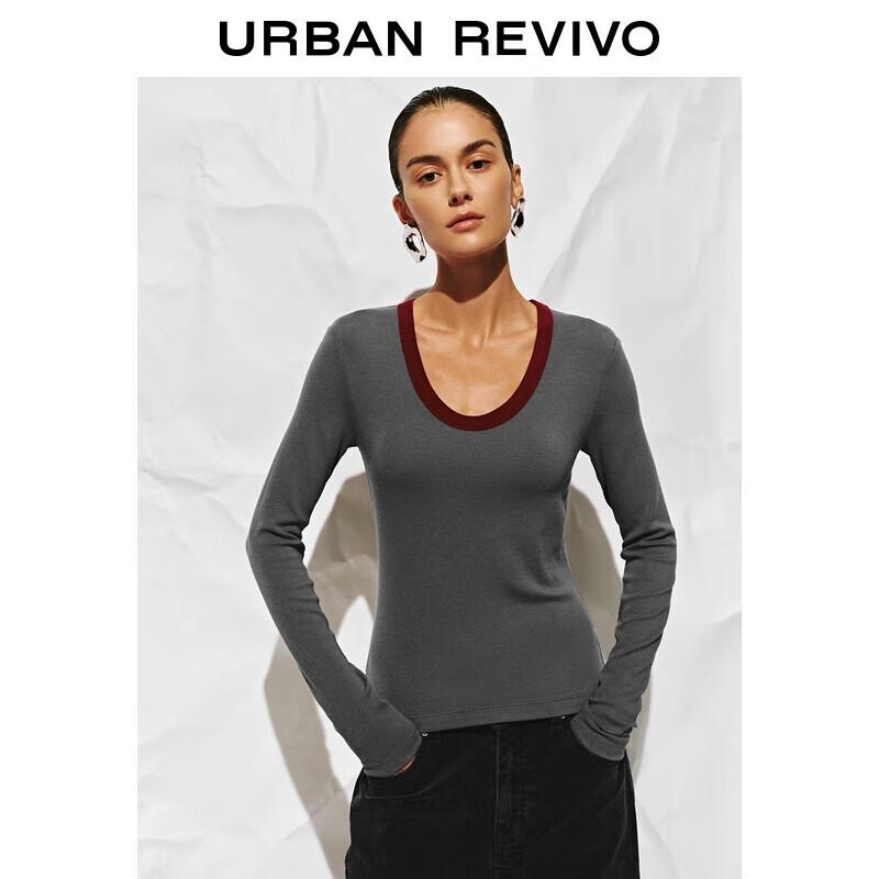 UR 2025 Autumn Women s Slim Fit Color-block Long-sleeve T-shirt S