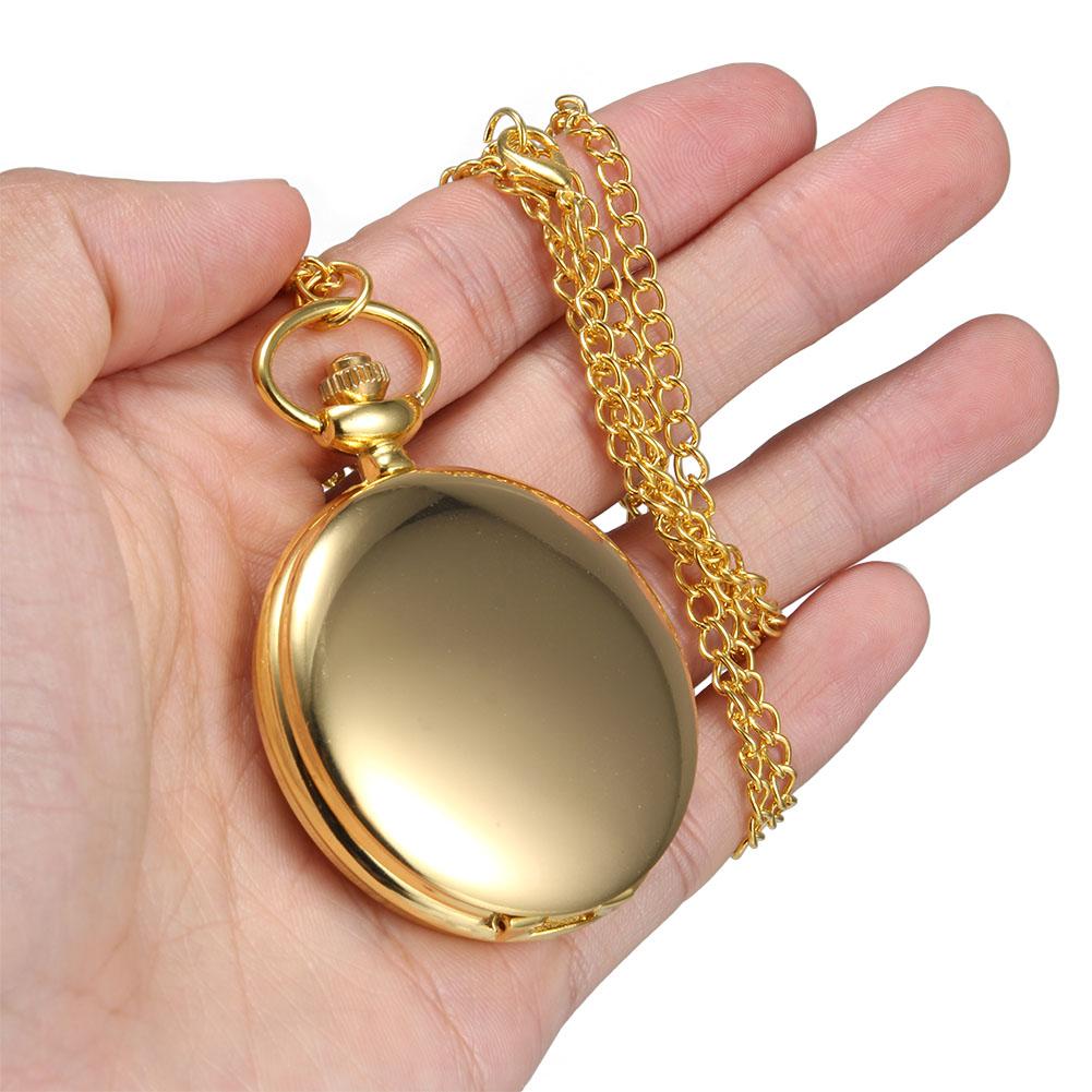 1PC Vintage New Fashion Men Women Quartz Pocket Watch Golden Polished Surface Case with Chain Necklace Jewelry Birthday Gifts