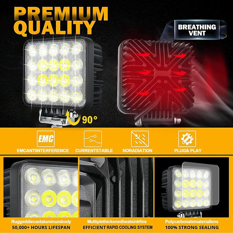 60W Led Work Light 12V 24V Spot Flood Combom Beam Foglight Waterproof Off Road Headlight for Heavy-Duty Equipment Tractor Truck