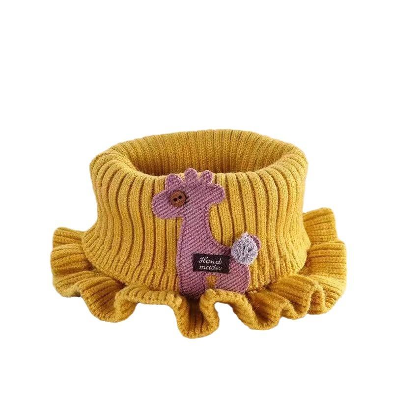 

Осенне-зимний детский вязаный слюнявчик, мультяшный олененок, теплая манишка для шеи, новый детский милый ветрозащитный шерстяной воротник-стойка жёлтый