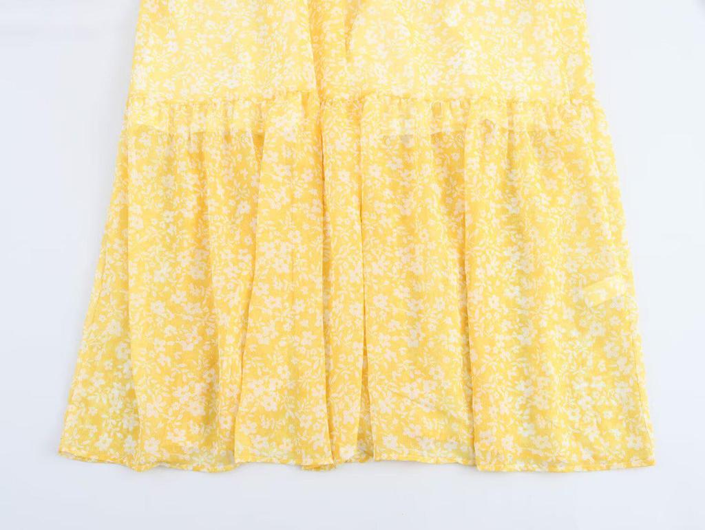 2025 Spring Women's European & American Style Floral Chiffon Long Sleeve Dress