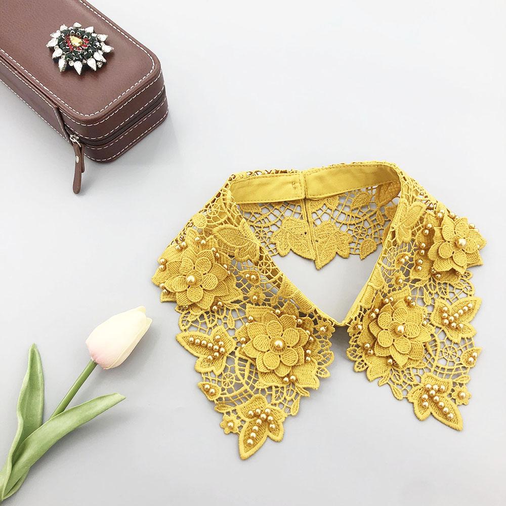Fashion Multi-Color Hollow Out Lace Beaded Detachable Faux Collar Elegant Knitted Polyester Neck Accessory for Sweaters Shirt