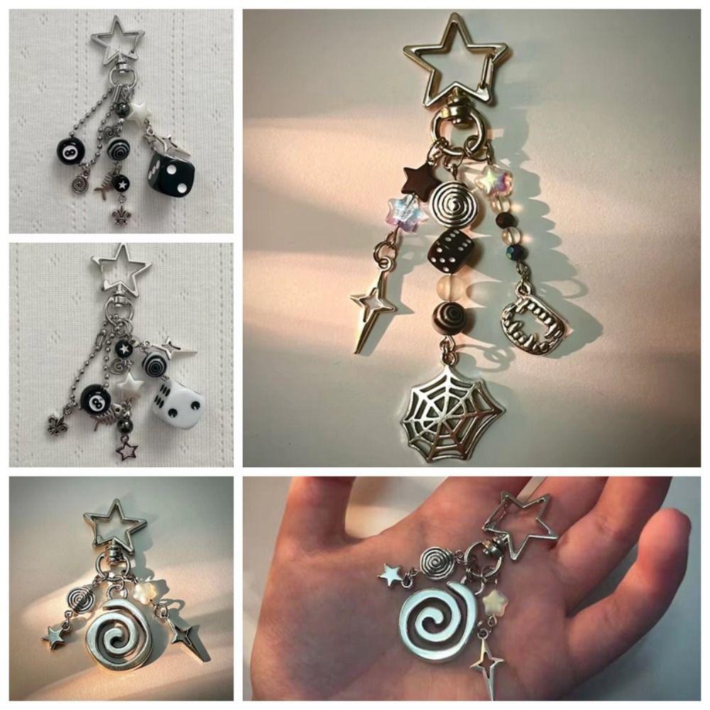 Lucky Black 8 Spider Web Keychain Star Shaped Y2k Pendant Phone Charm Rockstar Keychains  Backpack