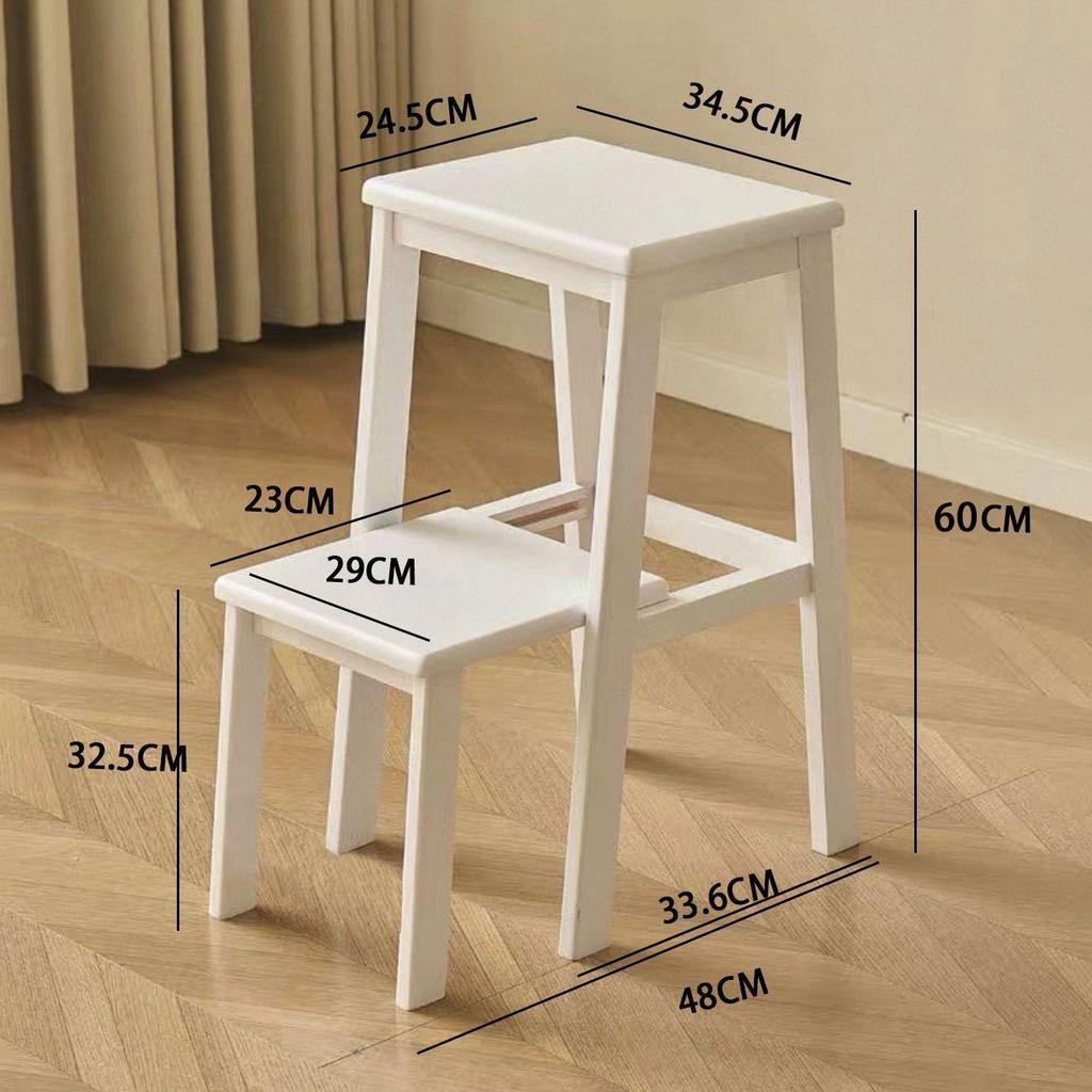 Solid Wood Retractable Ladder Stool: Multi-Functional Side Table & Folding Ladder in Chinese Style