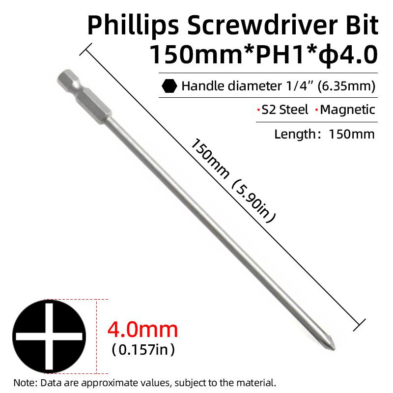 1PC Phillips-Schraubendreher-Bits Kreuzkopf Magnetische Schraubendreher PH00 PH1 PH2 S2 Legierter Stahl Sechskantschaft Handwerkzeuge 50/75/100/150mm