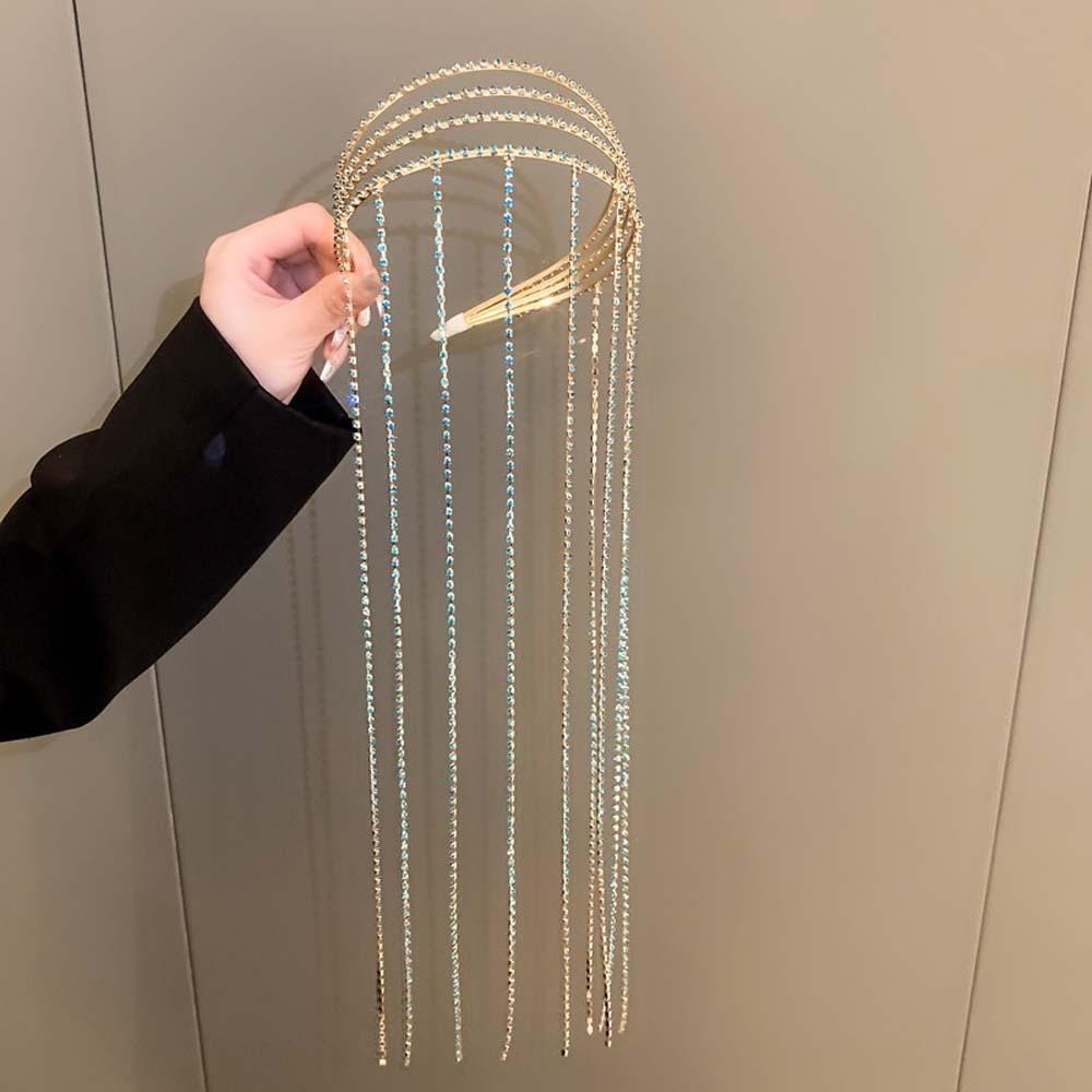 Elegant 4 In 1 Hair Bands with Tassels Shiny Women Hair Hoop Rhinestone Tassel Headband  Party