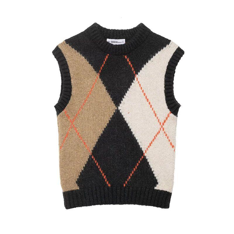Kaslead New Women Clothes Western Style Fashion Diamond Pattern Knitted Vest Style Top 6771110
