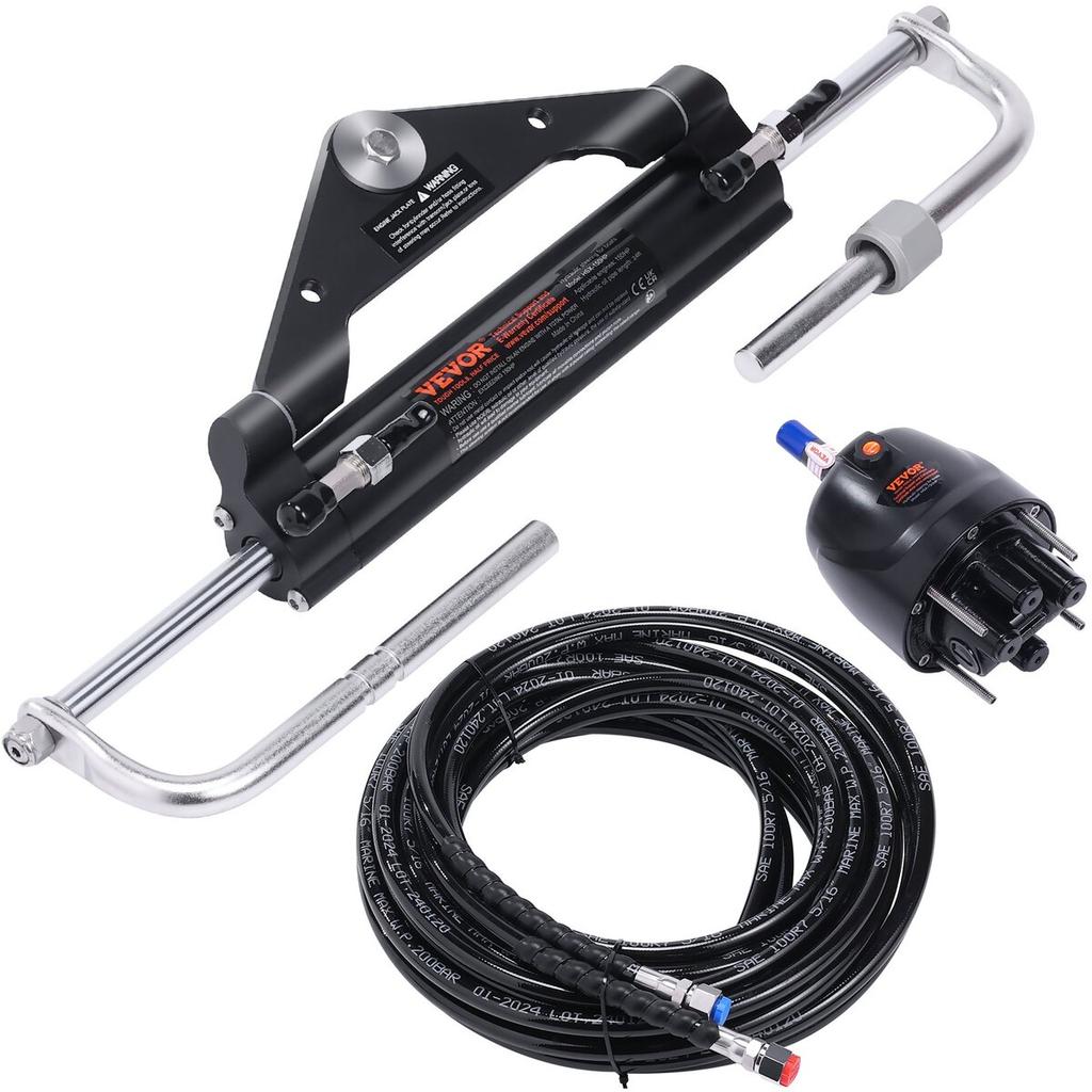 Hydraulic Outboard Steering Kit, 150HP, Marine Boat Hydraulic Steering System, with Helm Pump Two-Way Lock Cylinder and 24 Feet Hydraulic Steering