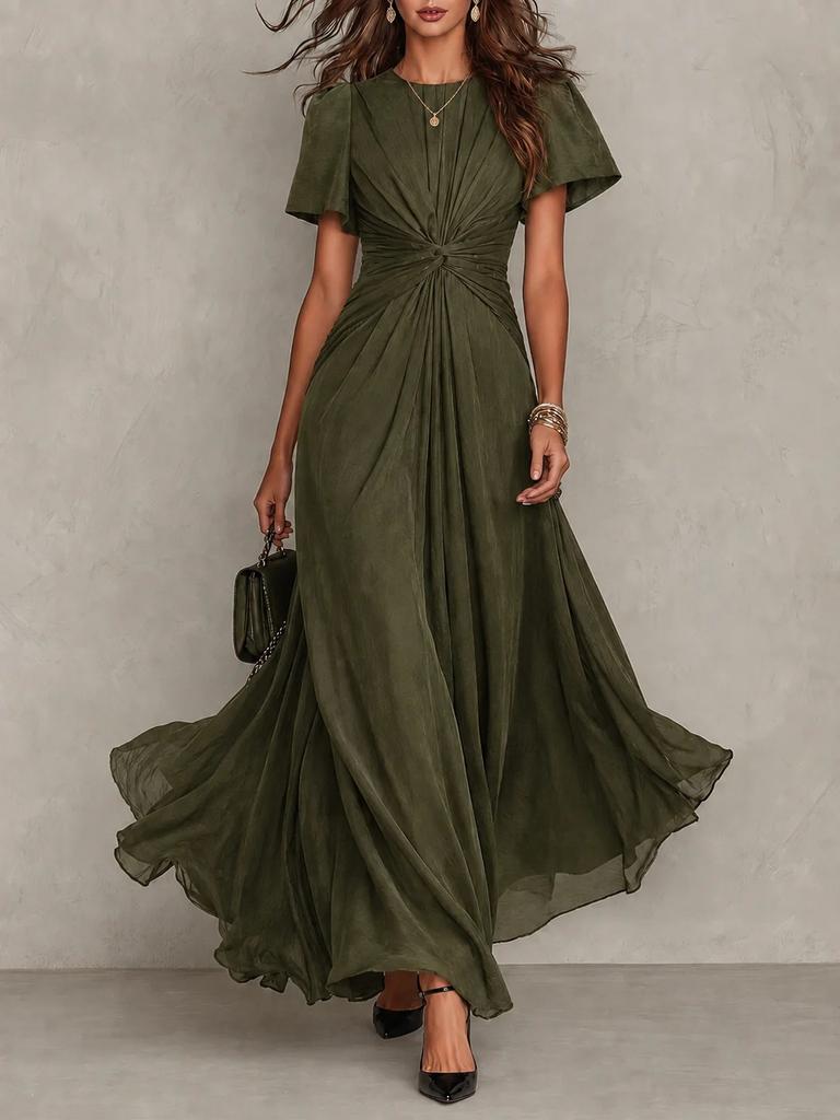 European and American women's clothing, kinked waist fly-sleeved long dress, elegant chiffon pendulum temperament banquet dress dress
