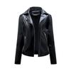 Womens Short Fitted PU Leather Biker Jacket With Asymmetrical Zipper Collar Streetwear Outerwear