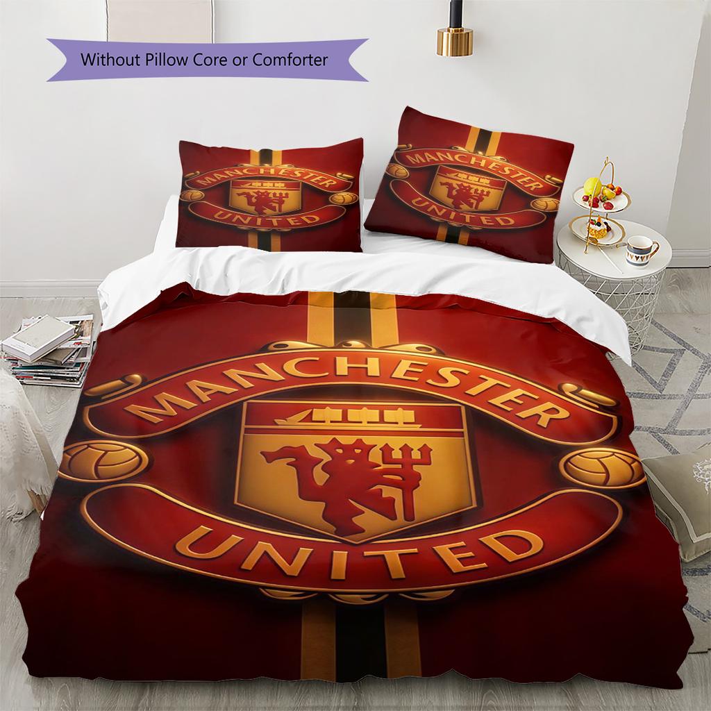 Set cu cuvertură și fețe de pernă Man Utd Decor Acasă Cadou de Ziua de Naștere (1 * husă de pilotă + 2 * fețe de pernă, fără miez)