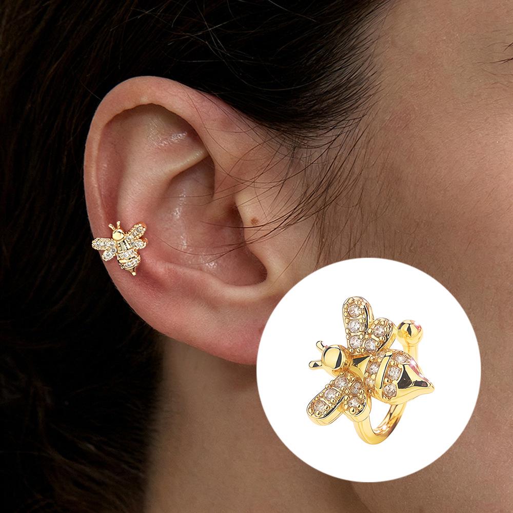 Luxurious Zircon Wave Cross Non-Pierced Ear Clips with Full Diamond Design for Women