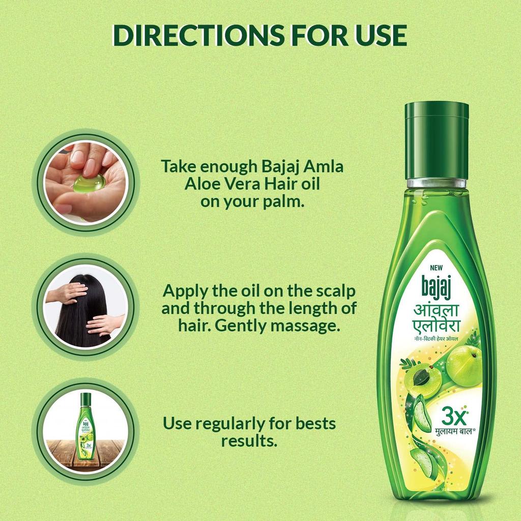 BAJAJ Amla Aloe Vera Hair Oil 500ml Pack of 1 Nourishing Non-Sticky Hair Growth Oil for Soft Silky Hair