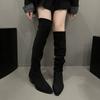 Fashion Stretch Soft Leather Women Over the Knee High Boots Fashion Pointed Toe Shoes Autumn Winter Thick Heel Ladies Long Booties