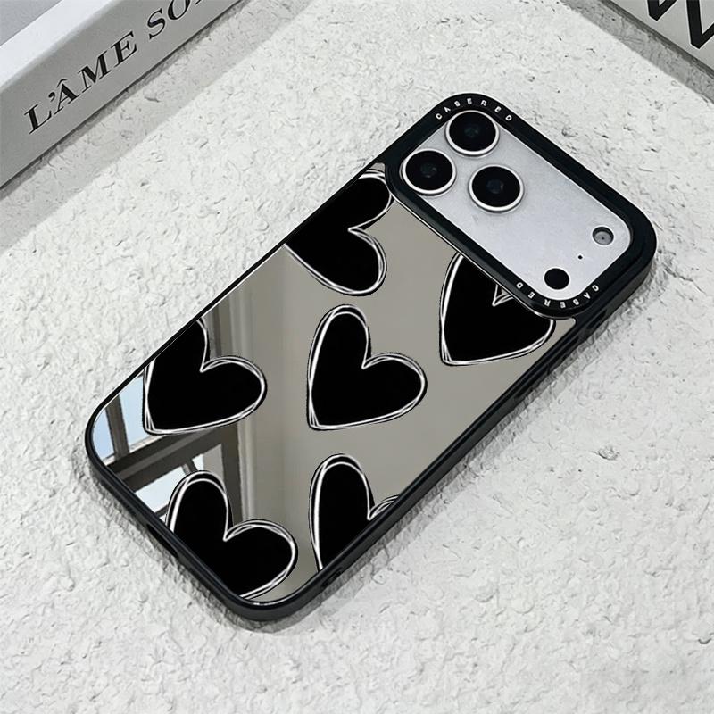 Simple Heart-shaped Pattern Multifunctional Makeup Mirror Phone Case Suitable for iPhone 17 16 15 14 13 12 11 Pro/Max/Plus