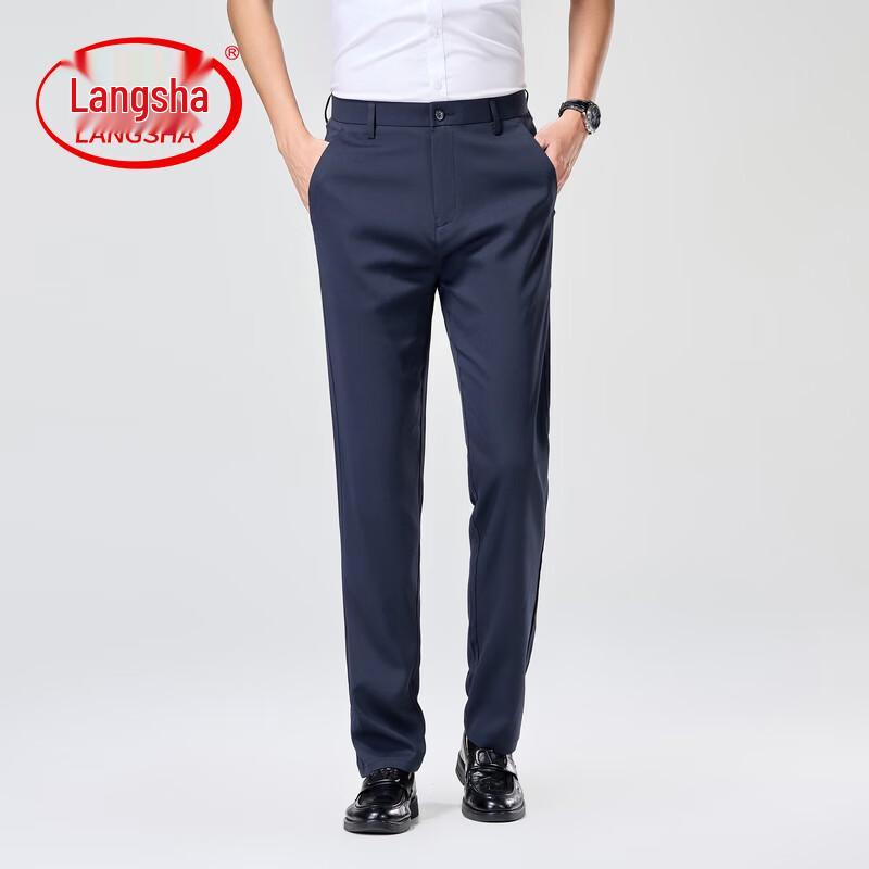 

LangSha Men s Straight Leg Business Casual Trousers 32