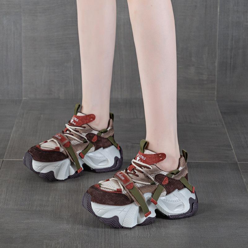 Leather Women's Autumn New Retro Heightening Platform Casual Sports Trendy Shoes Sneakers Women
