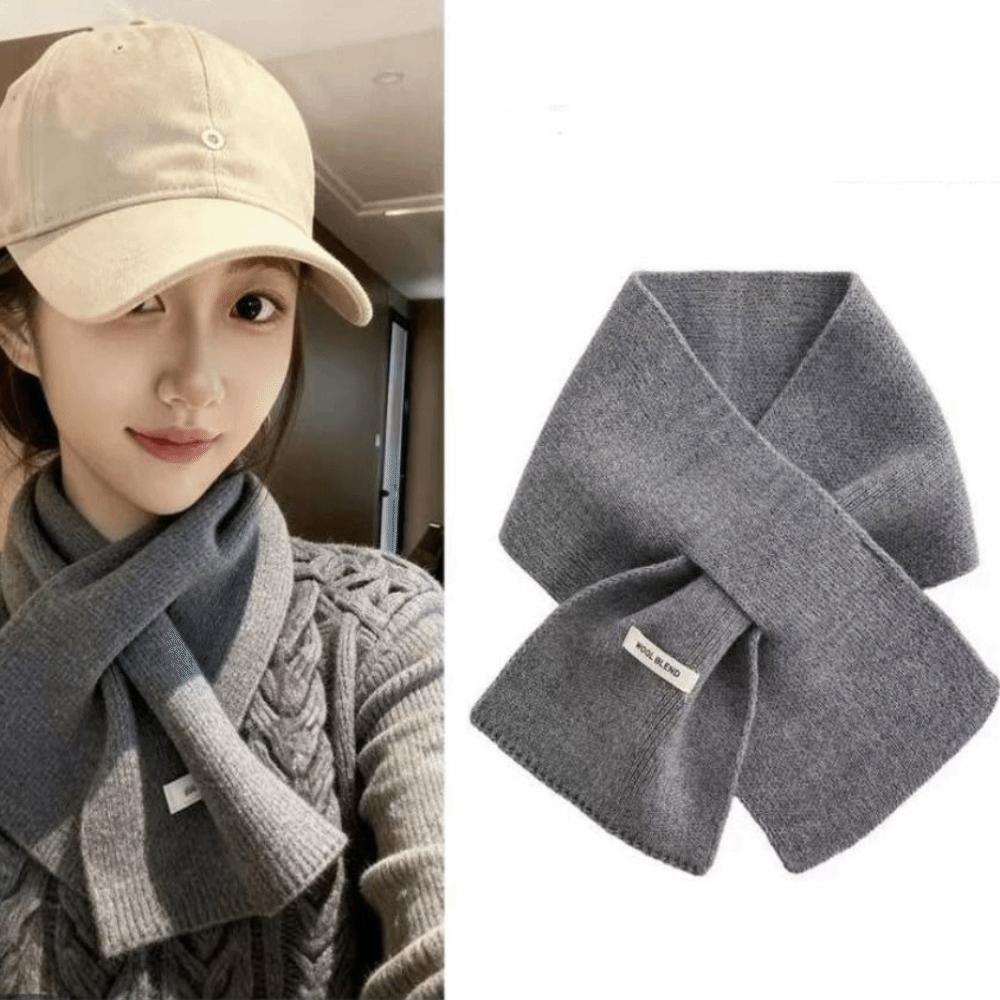 Windproof Wool Knitted Scarf Solid Color Women Winter Neckerchief Casual Cross Neck Warmer  Winter