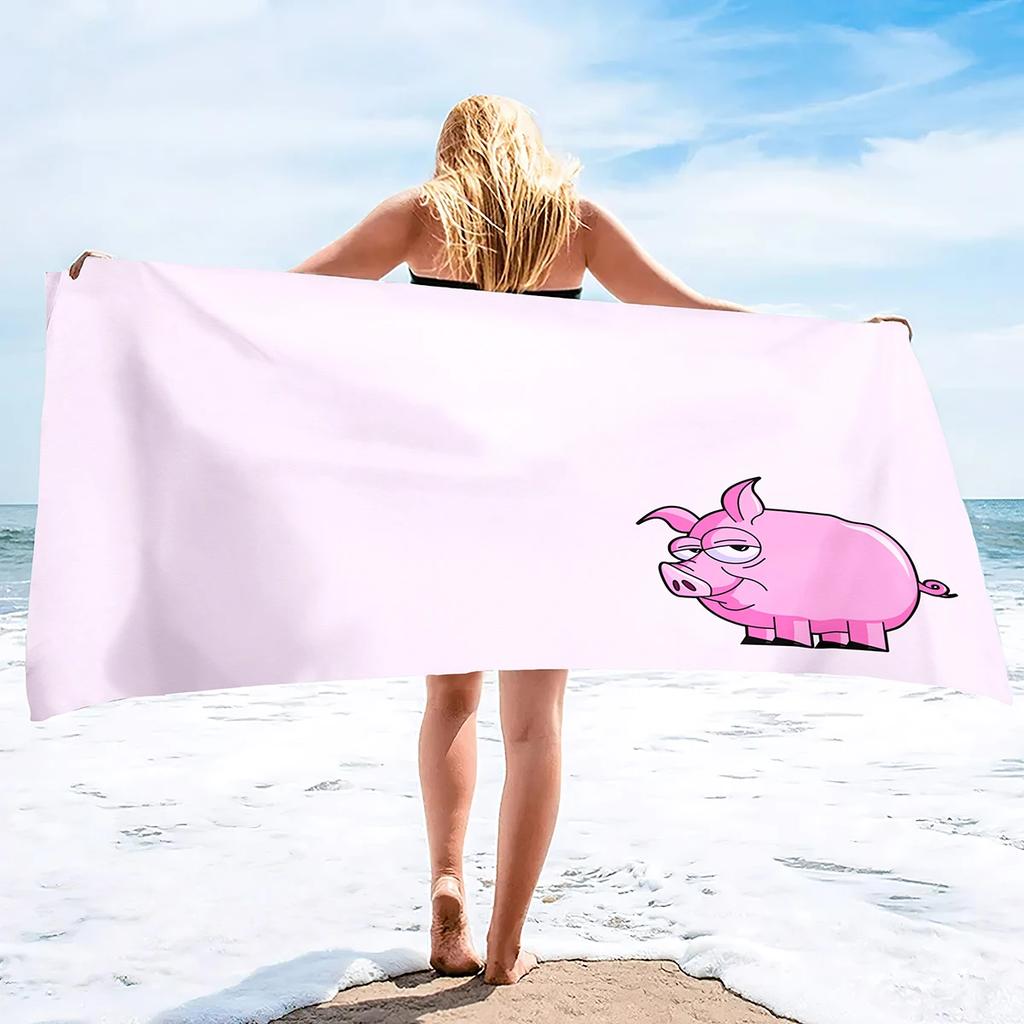 Cartoon Pig Beach Towel Oversized, Ultra Soft Microfiber Sand Free Beach Towels for Adults, Super Absorbent Quick Dry Pool Towel
