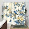 1Pc Vibrant Bluebird And Floral Shower Curtain - Polyester Fabric, Machine Washable, Suitable For Bathroom Decoration