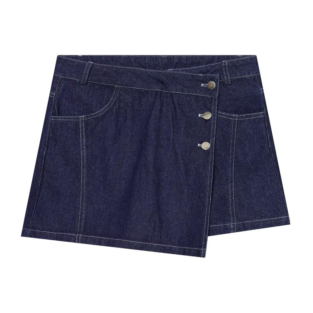 European and American style, wholesale women's clothing, fashion denim short shirt + double-placket denim skirt pants 1416034