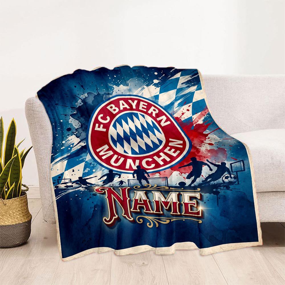 Bayern Munich Soccer Poster Customize Text Blanket Cozy Personalized Blanket Comfortable Suitable for Home Decor Sofa Chair Picnics