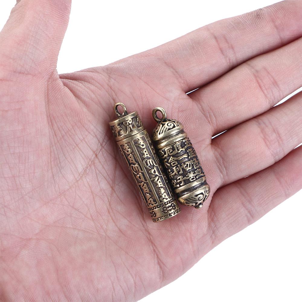 Keepsake Cylindrical Box Brass Buddhist Pendant Medicine Pill Box Necklace Pendant Travel Pill Case