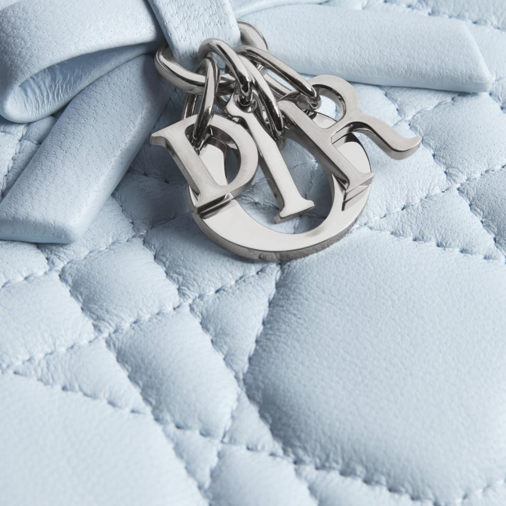 Lady Dior Dahlia Silver Metal Letter Accessories Cannage Bow Lambskin Wallet Women wallet blue S2605PUQA-M39Z