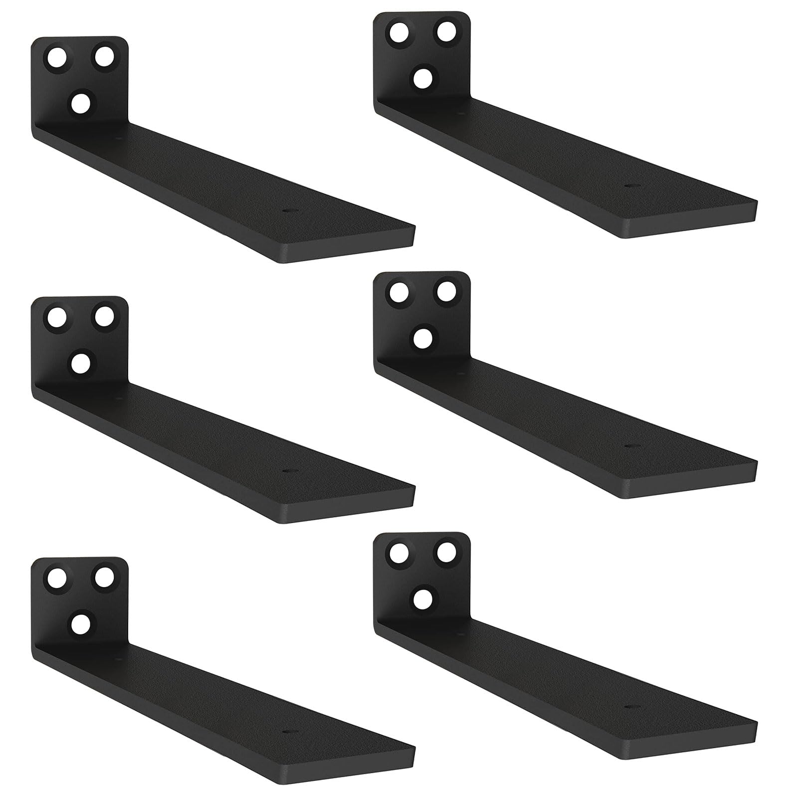 MLOQI Shelf Brackets, 5mm Thick, Heavy Duty, with Screws, Maximum Load 50KG, Concealed Shelf Brackets, L-shaped Brackets, Black (6 pieces, 25cm)
