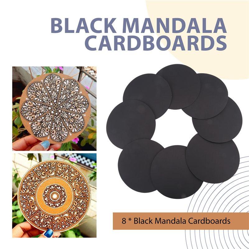 A34R 8 Pcs 15Cm Black Mandala Kraft Paper Round Cardboard For Painting DIY Cardboards For Artist Painter