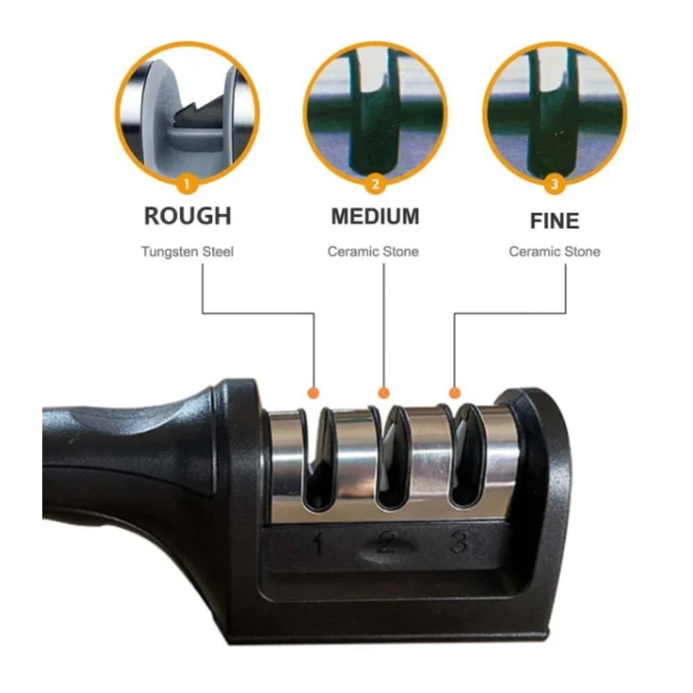 Professional 3-stage manual sharpening knife sharpener for kitchen knives, tool for sharpening black and silver knives